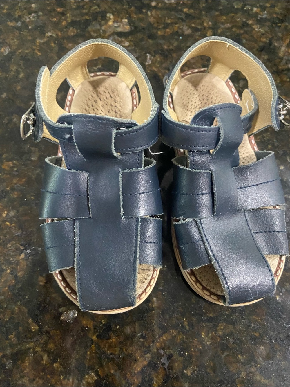 Salt Water Sandals by Hoy Navy Leather Fisherman-Style Kids Sandals